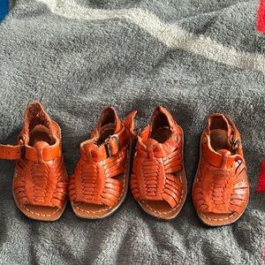 Kids Orange Leather Sandals